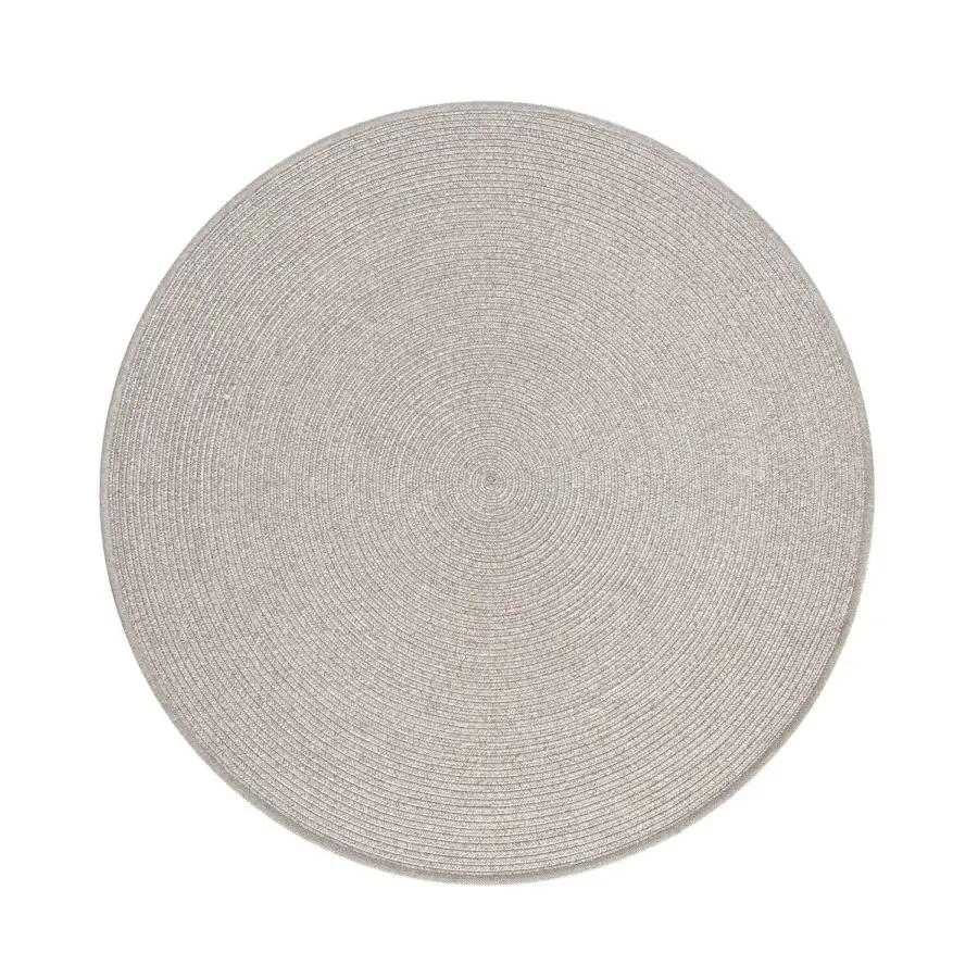 Distinguished Atmosphera Michelangelo rug circular crafted in neutral beige and light gray polyester polypropylene fibers with woven texture