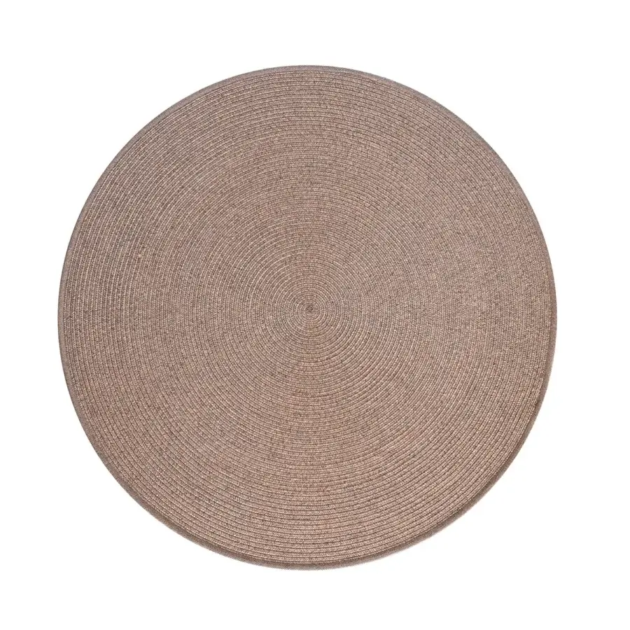 Exceptional Atmosphera Michelangelo rug circular woven from polyester and polypropylene fibers with a subtly mottled neutral beige tone