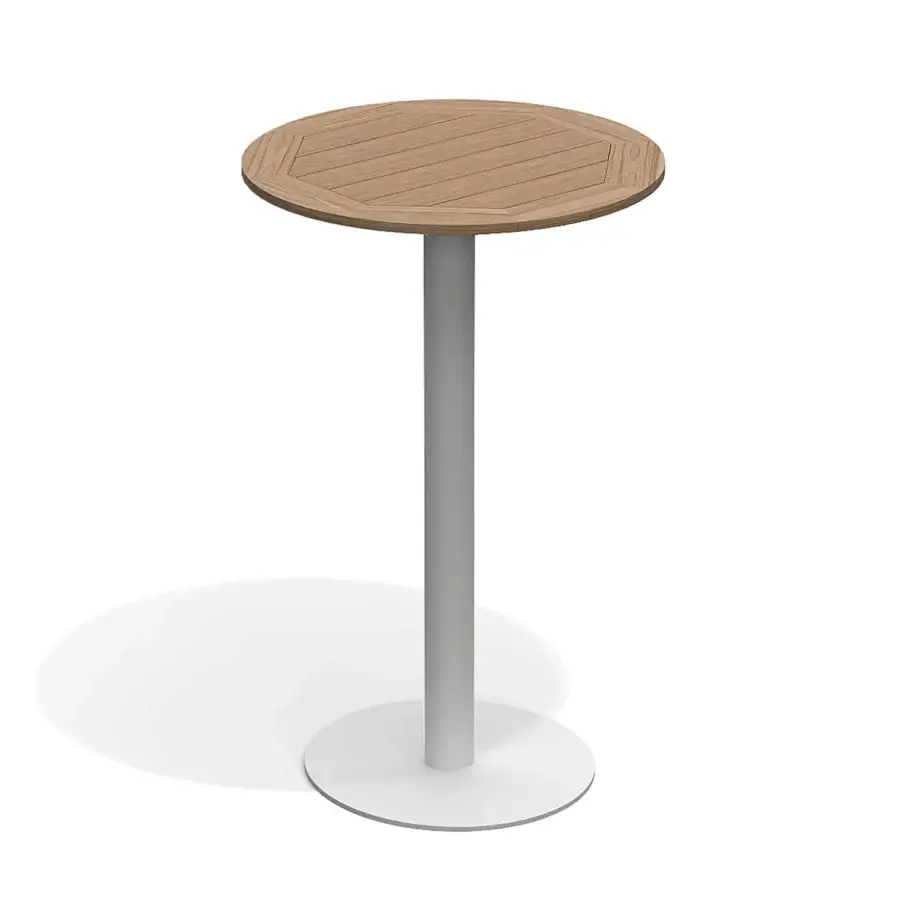 Exceptional Atmosphera Net B table with radiant teak wood and a light gray galvanized steel frame crafted in Italy