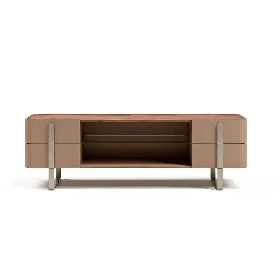 Distinguished Capital Eden TV stand built with lacquered wood and bronzed glass in warm beige with a satin finish