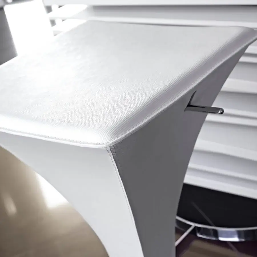 Harmonious Ivano Antonello Italia Flut bar stool in subtly textured matte textile with a light neutral white finish