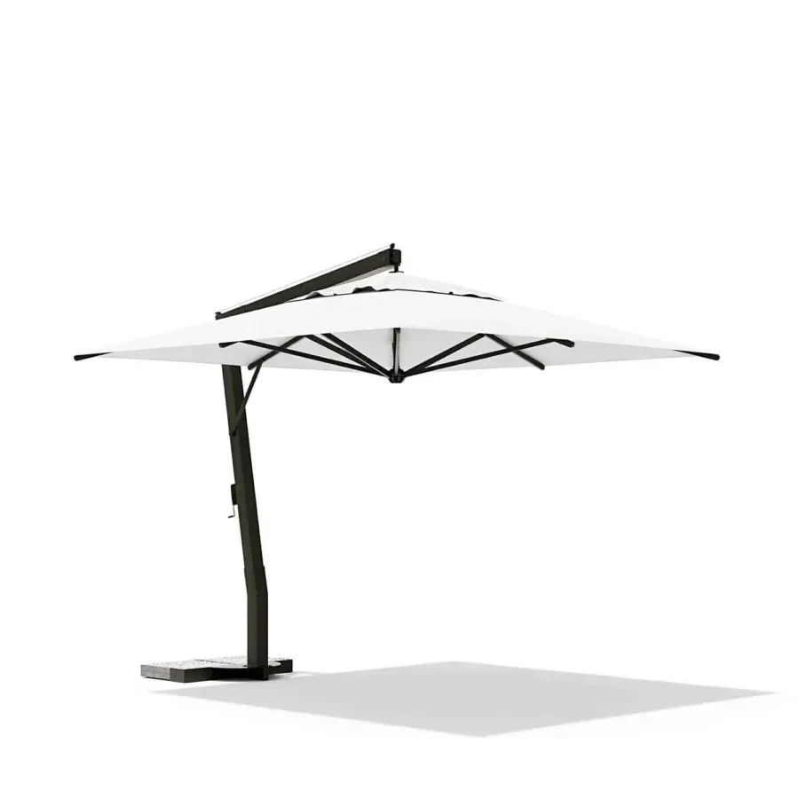 Superior Atmosphera Ditex Umbrella parasol with crisp white acrylic canopy and matte grey aluminum frame