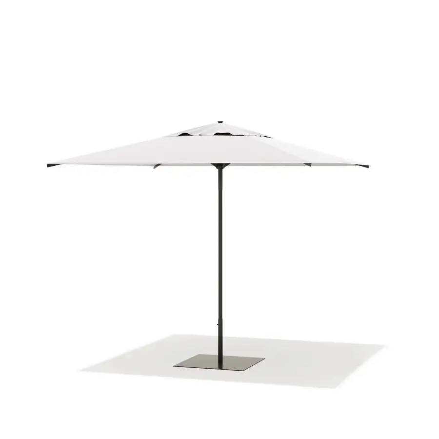 Elegant Atmosphera Once Umbrella parasol with white acrylic canopy and matte grey aluminum frame built with a stone base