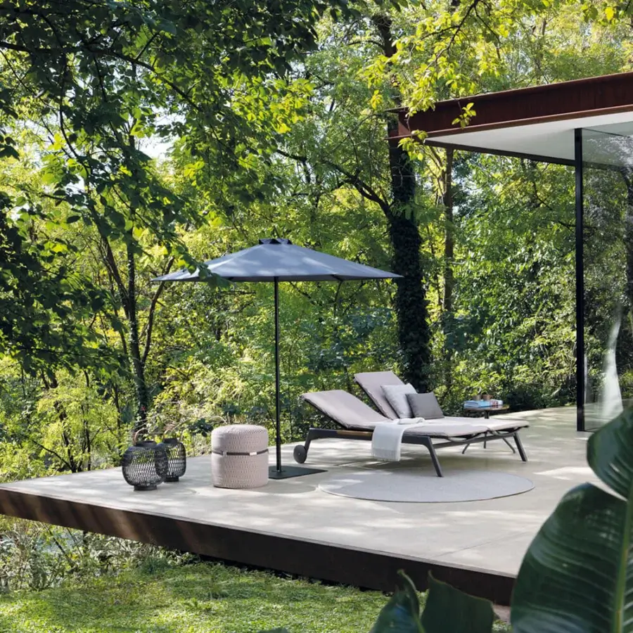 Sophisticated Atmosphera Once Umbrella parasol with a dark gray acrylic canopy and high-grade aluminum frame in matte finish