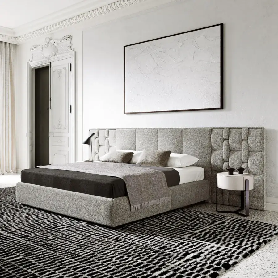 Exceptional Capital Aurea nightstand with glossy lacquer and marble top built with a circular design and metallic base