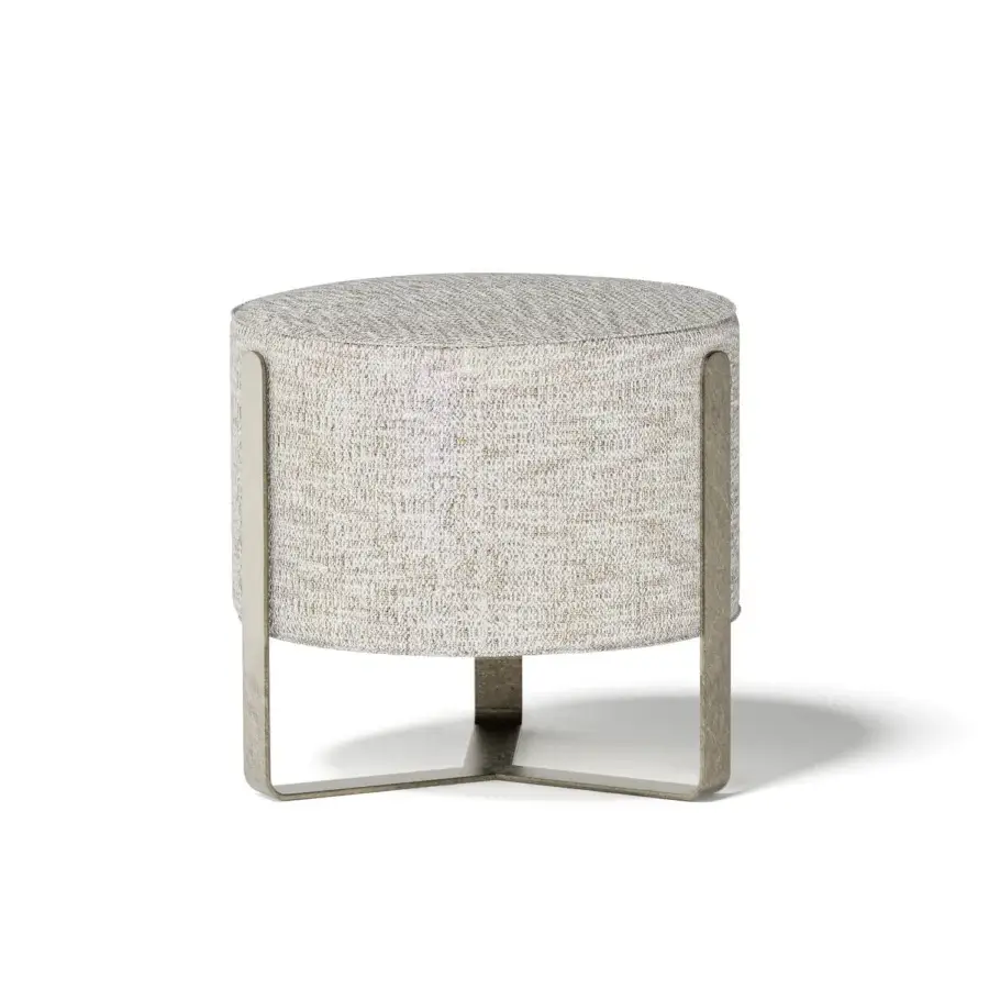 Superior Capital Aurea ottoman with neutral beige and gray textured fabric and sophisticated metallic base