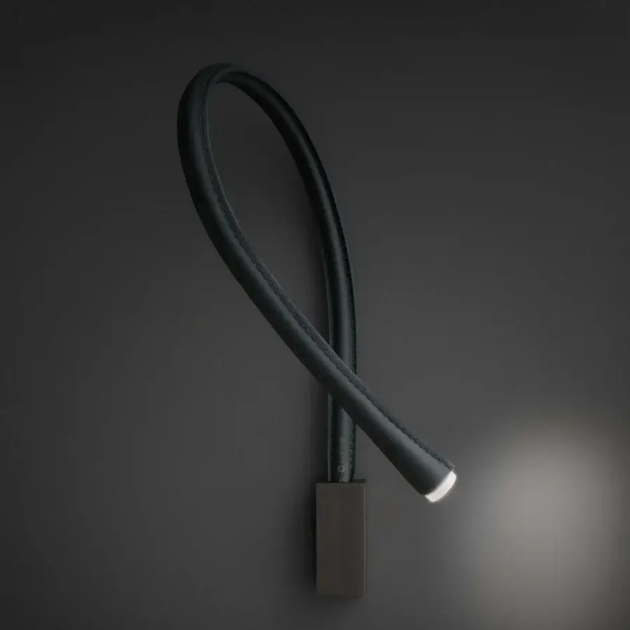 Distinguished Contardi Flexiled wall lamp with a flexible brass arm encased in steel mesh and dark gray gradient finish