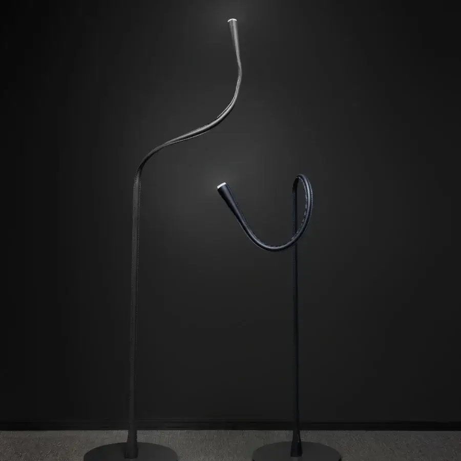 Exceptional Contardi Flexiled floor lamp crafted in brass with a dark gray matte finish and curved silhouette