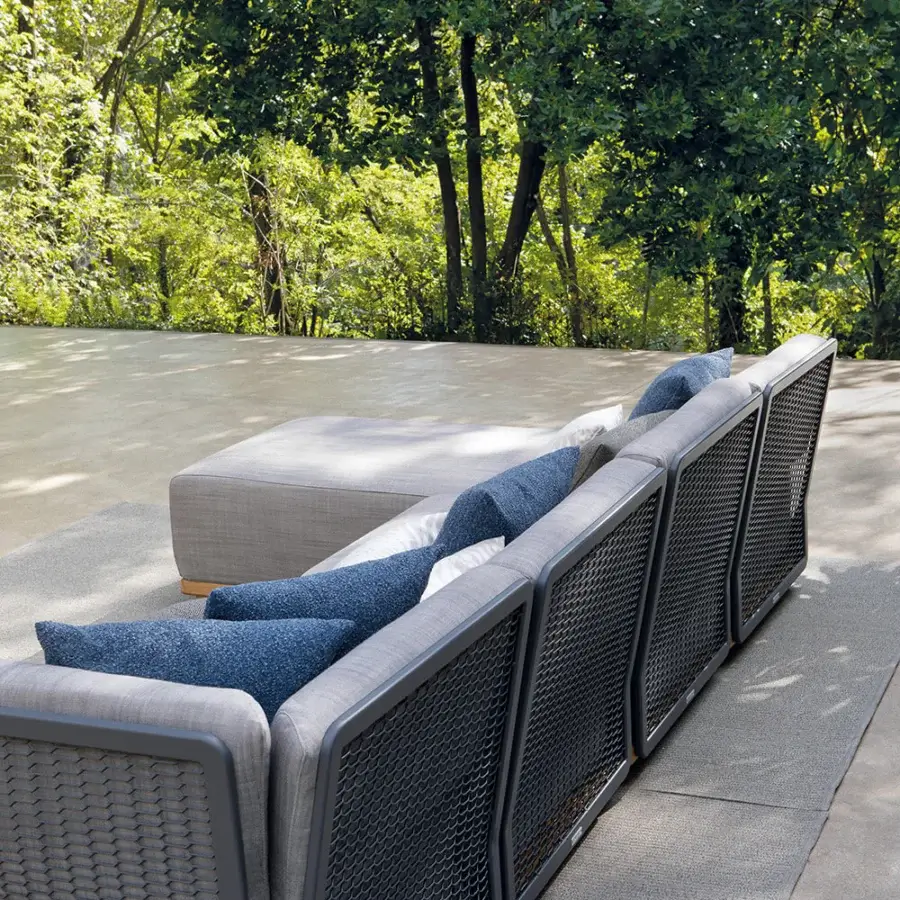 Exceptional Atmosphera Switch sectional with woven synthetic material, smooth textile upholstery and a muted gray palette