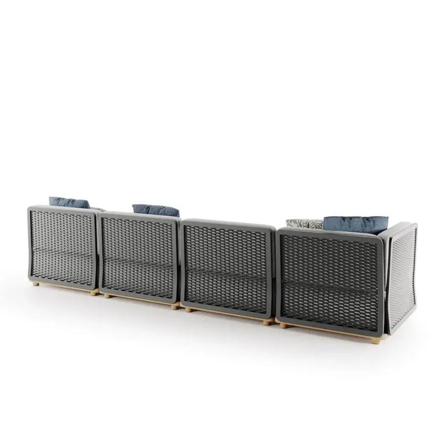 Exceptional Atmosphera Switch sectional with dark charcoal gray weather-resistant material and satin metallic band
