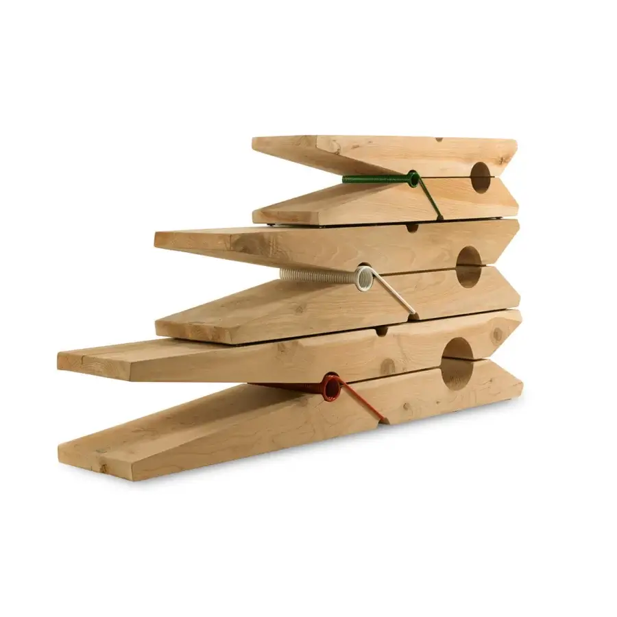 Avant-garde Riva 1920 Molletta bench crafted in solid Lebanese cedar wood with vibrant metal pins and matte finish