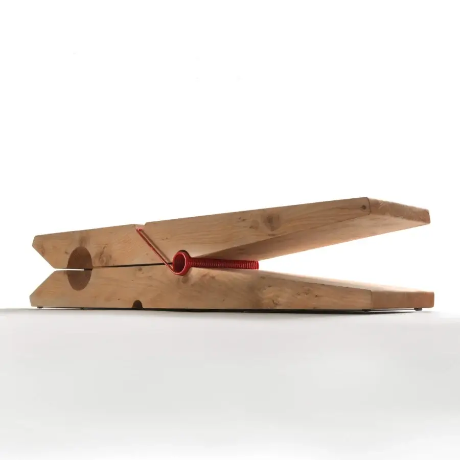 Exceptional Riva 1920 Molletta bench crafted in solid Lebanese cedar with a warm light brown finish and red metallic spring mechanism