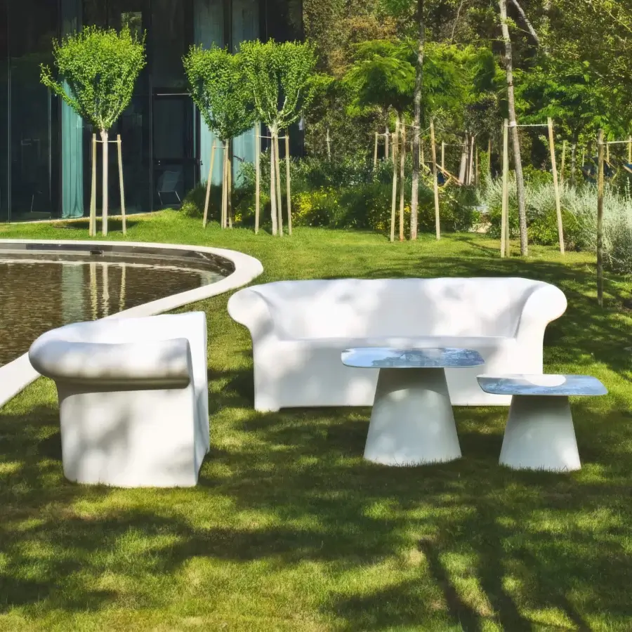 Distinctive Serralunga Sirchester sofa crafted from durable LLDPE with a smooth Moleskin finish in an off-white color
