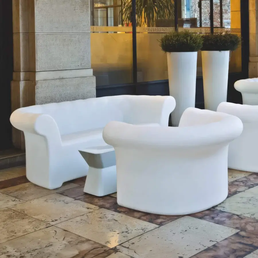 Superior Serralunga Sirchester sofa molded from durable LLDPE plastic with a matte white finish