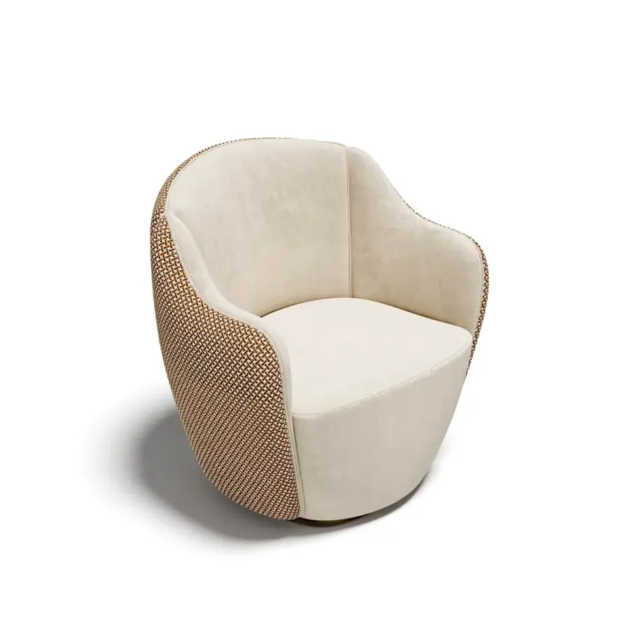Elegant Capital Audrey lounge chair with creamy off-white textile upholstery and warm earthy woven accents in a matte finish