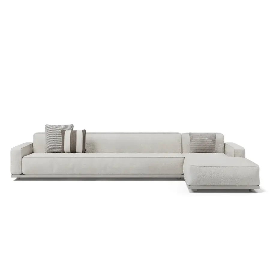 Distinguished Atmosphera Laguna sectional with textured matte beige textile upholstery and subtly striped cushions