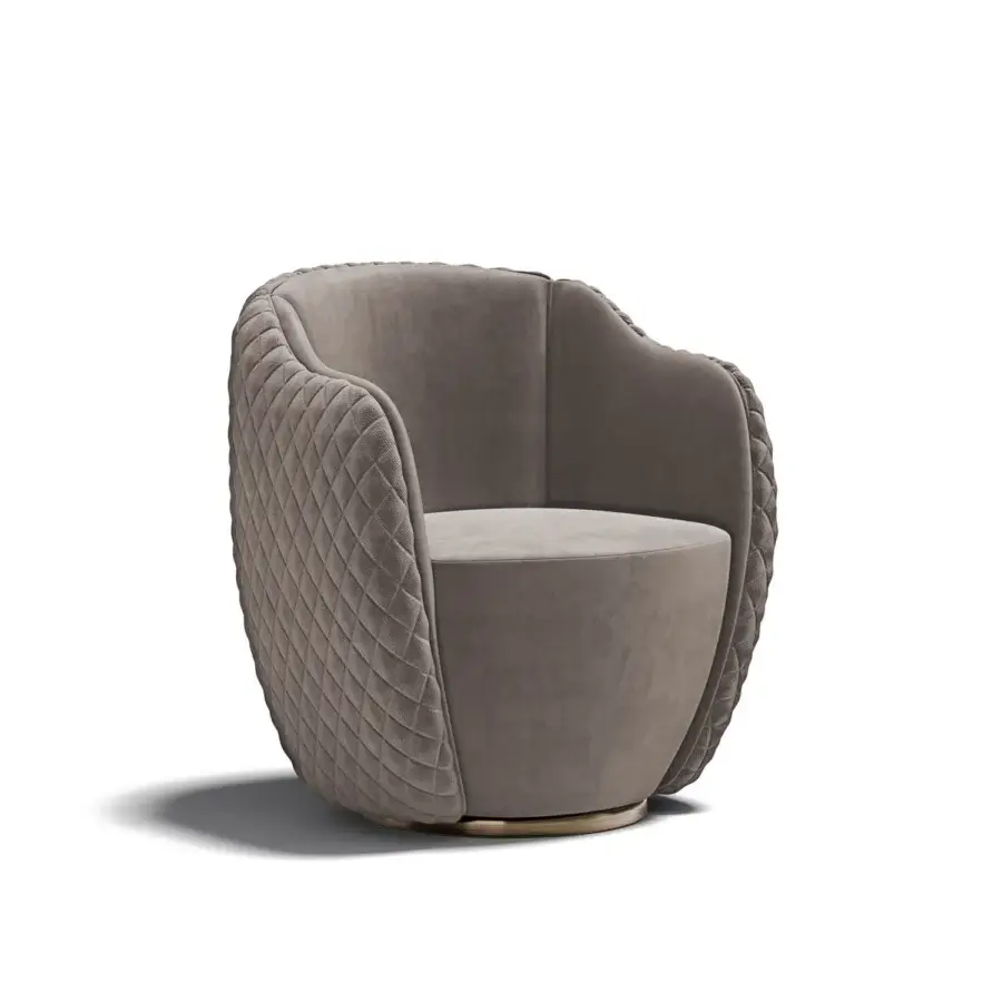 Superior Capital Audrey lounge chair with quilted taupe textile upholstery and gold-tone metal swivel base