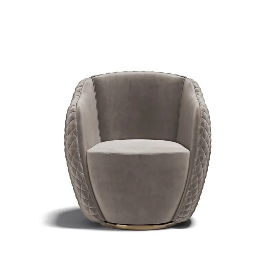 Lavish Capital Audrey lounge chair with quilted grayish-beige textile upholstery and polished golden metal base