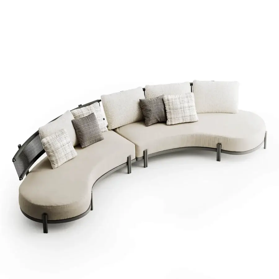 Distinguished Atmosphera Loto sectional with organically curved form upholstered in light beige textile and dark metal legs