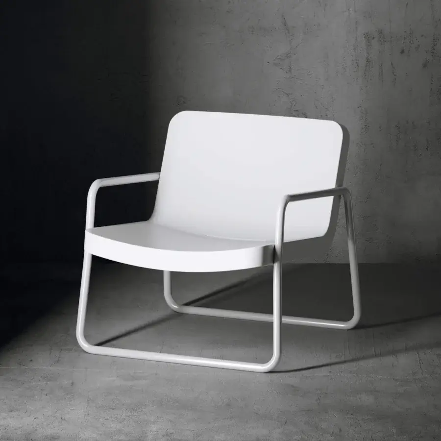 Distinguished Serralunga Timeout lounge chair with sleek forms crafted in durable light gray LLDPE with matte finish