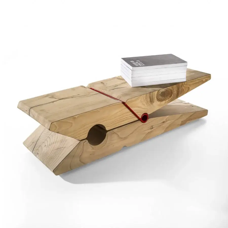Innovative Riva 1920 Molletta Kids bench crafted in scented cedar wood with a matte finish and vibrant red spring connector