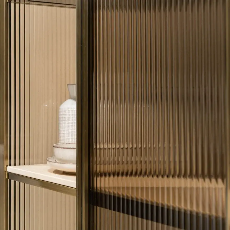 Captivating Capital Giselle Plus bookcase crafted with bronzed fluted glass panels and elegant marble shelves in Italy