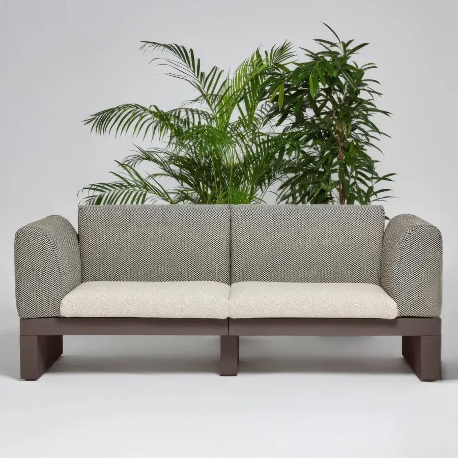 Elegant Serralunga Riviera sofa crafted in textured gray and beige LLDPE with a smooth matte dark base