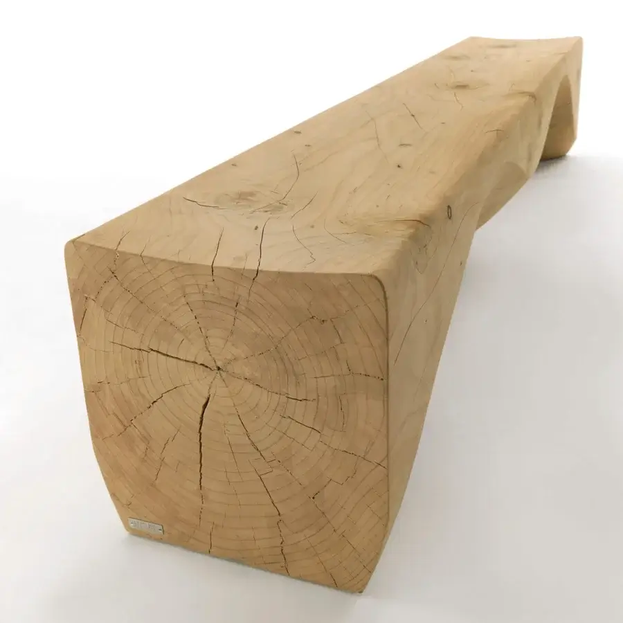 Superior Riva 1920 Mountains bench crafted in light beige scented Cedar of Lebanon with matte finish