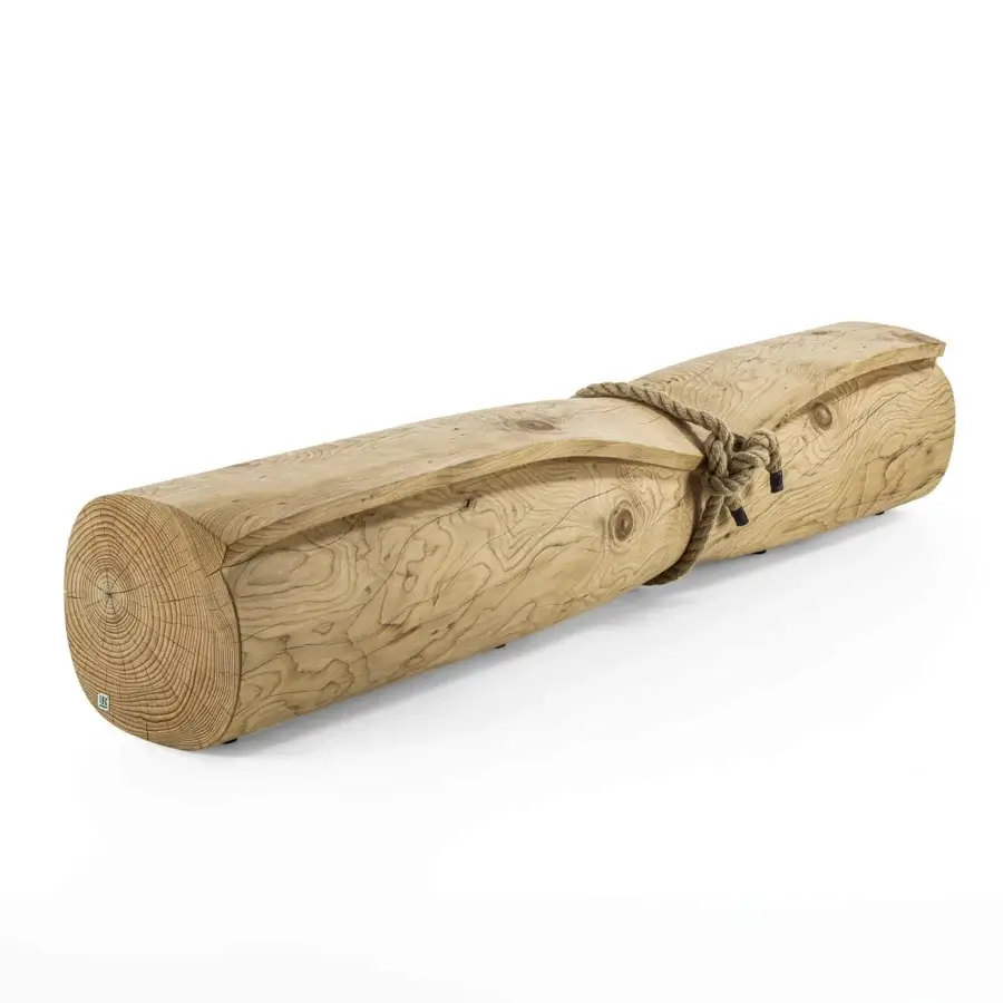 Exceptional Riva 1920 Wrap bench crafted in light beige-brown scented Cedar of Lebanon with nautical rope detail and matte finish