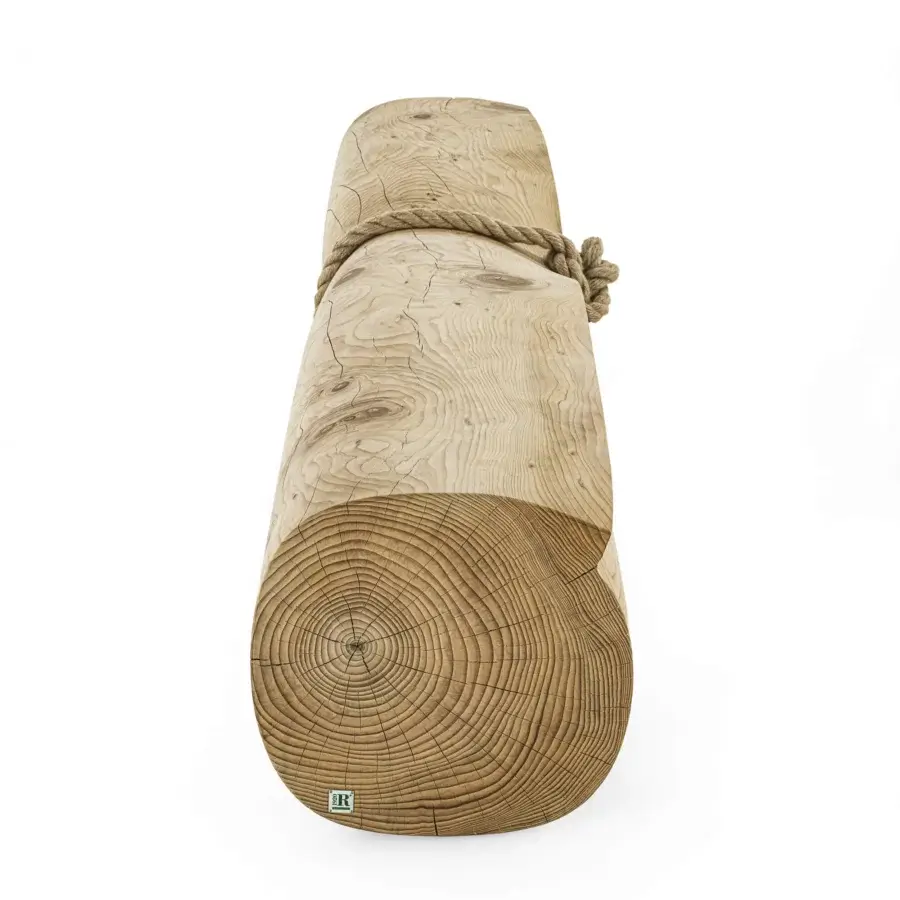 Distinguished Riva 1920 Wrap bench crafted in warm beige Cedar of Lebanon with nautical rope detail and matte textured finish
