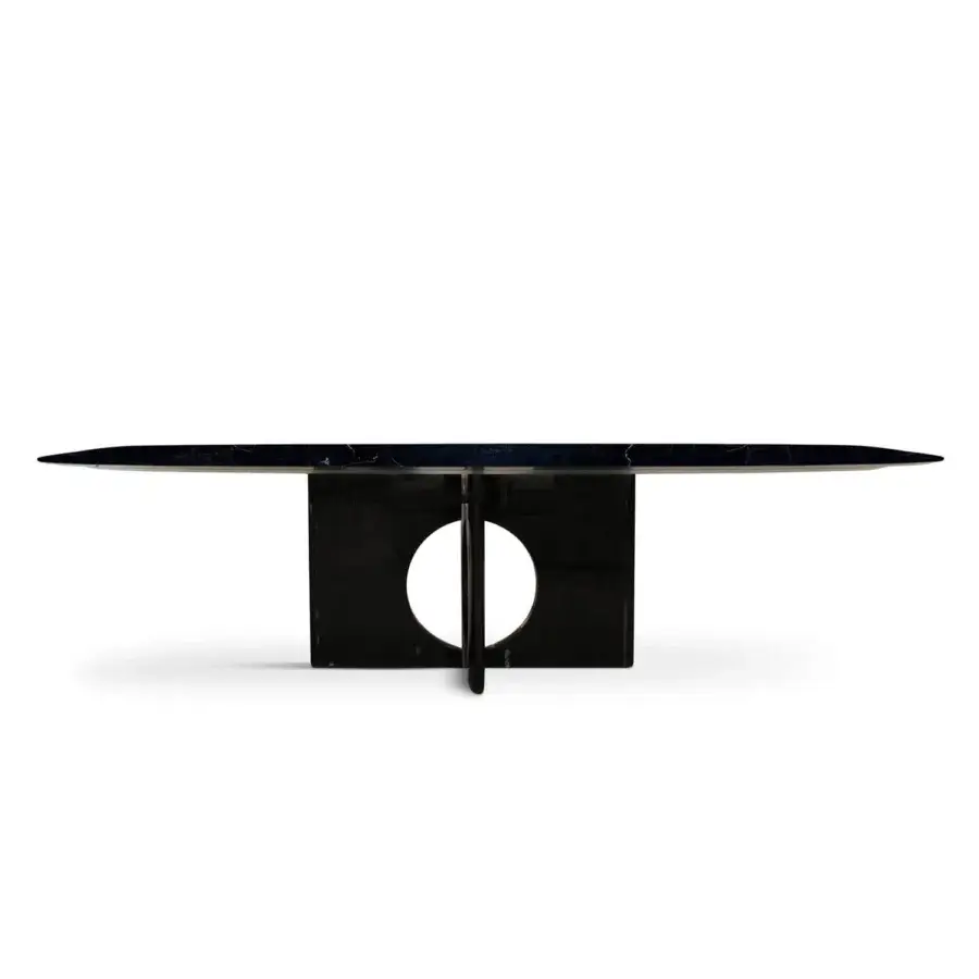 Superior Horm Brion table with dark marble exhibiting gray veining and a matte sculptural base crafted in Italy