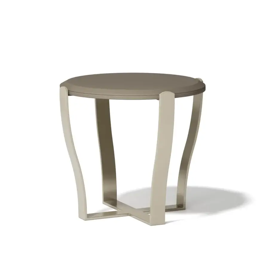 Superior Capital Aristo side table with gracefully curved metal legs and lacquered tabletop in grayish-beige tones