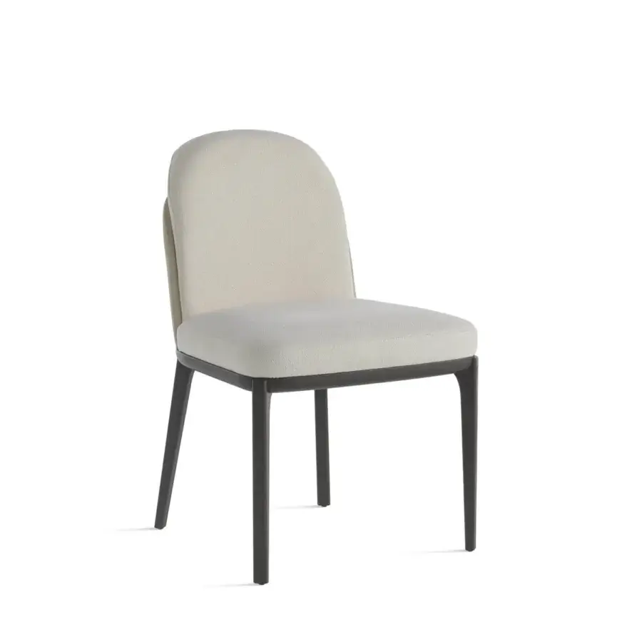 Superior Horm Piccadilly chair upholstered in neutral beige fabric or leather with a smooth matte wood structure