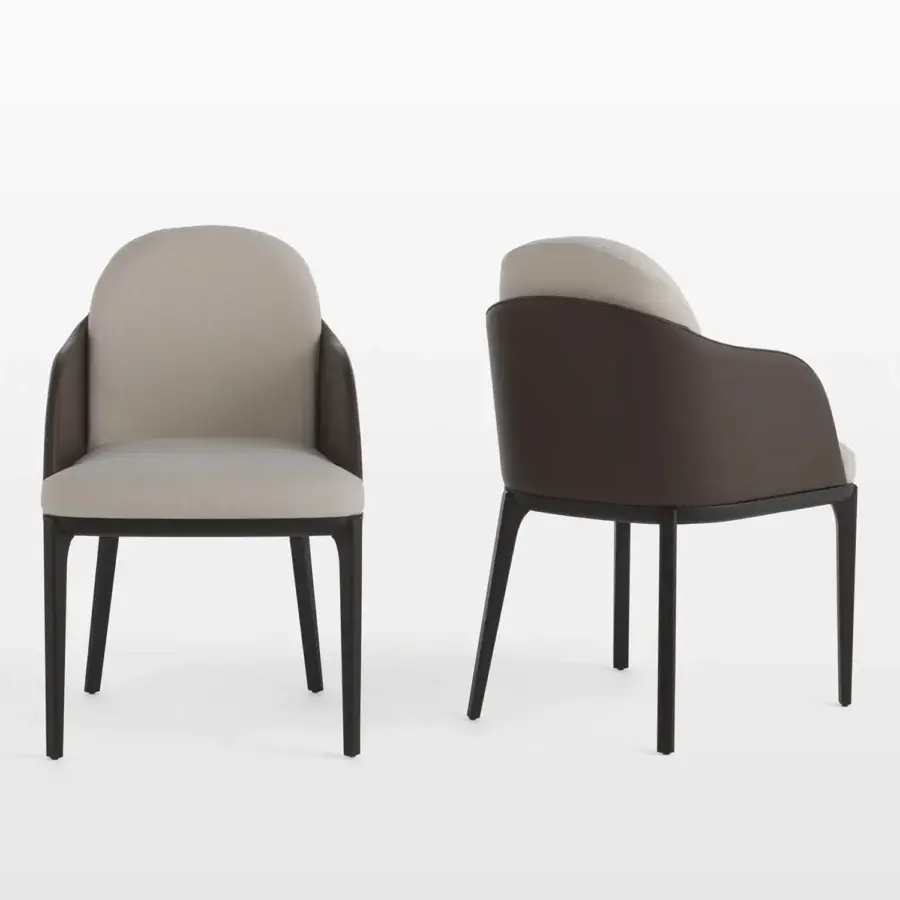 Distinguished Horm Piccadilly armchair upholstered in light beige textile with satin-finish wood frame