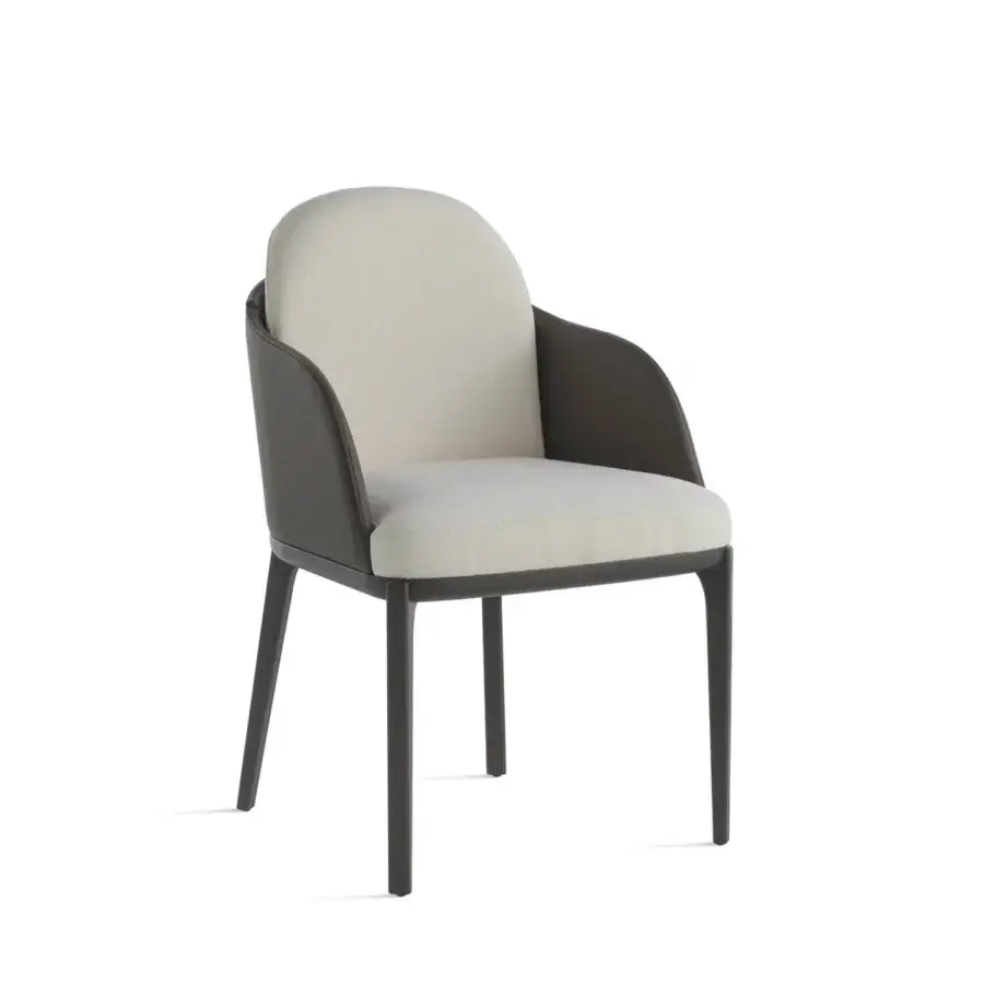 Lavish Horm Piccadilly armchair upholstered in refined beige textile with dark-toned wood armrests and accents
