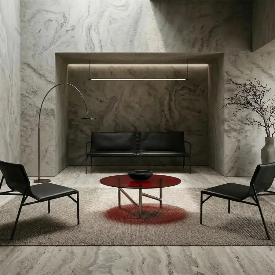 Elegant Horm Alexander coffee table with a satin lightweight metal base and stunning hammered glass top