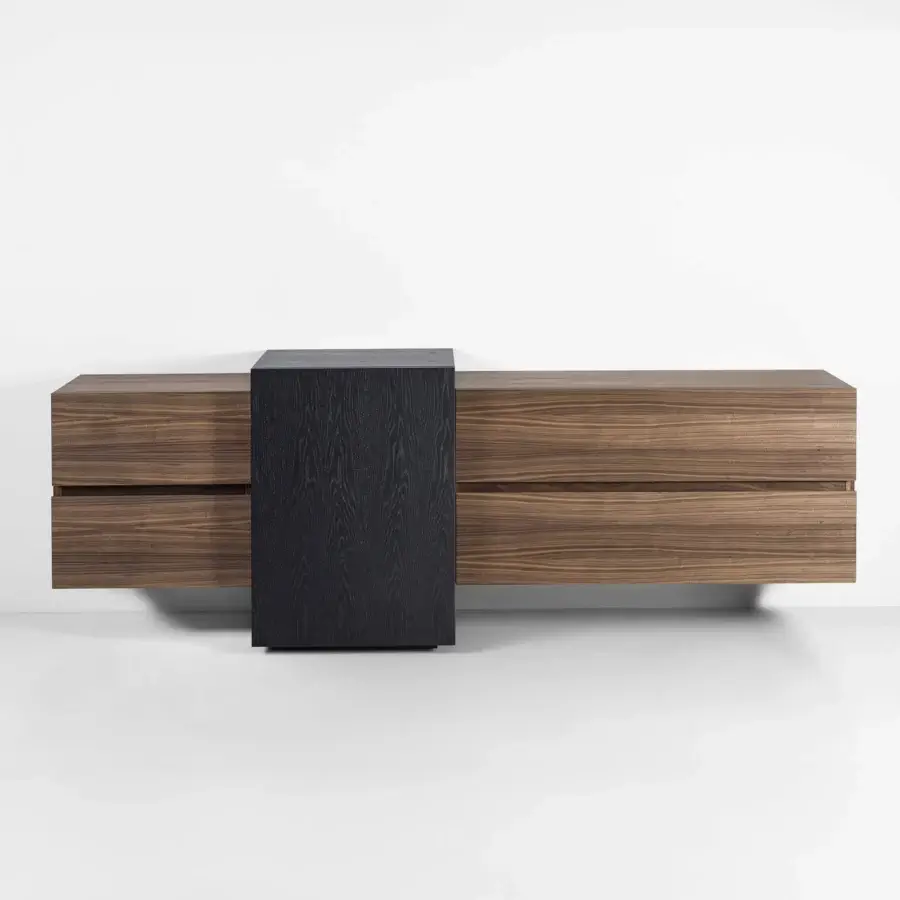 Architectural stunning Riva 1920 Aparadox sideboard crafted in solid wood with satin and matte finishes for a contemporary aesthetic