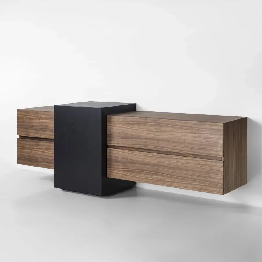 Exclusive Riva 1920 Aparadox sideboard crafted in solid wood with a satin finish and dark metal accents