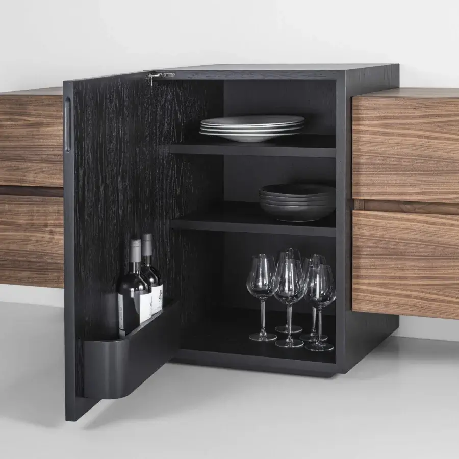 Exceptional Riva 1920 Aparadox sideboard crafted in solid wood with matte finish and contrasting wood accents
