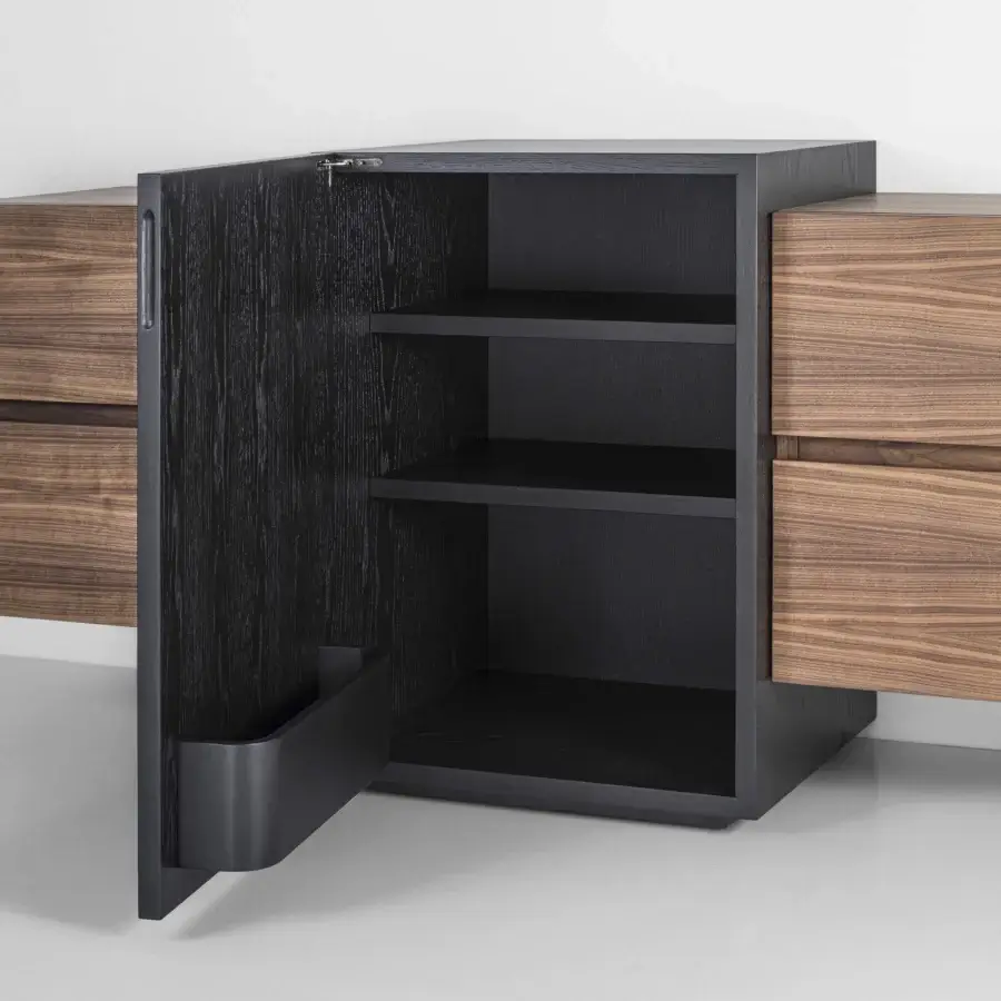 Superior Riva 1920 Aparadox sideboard crafted in solid wood with charcoal gray finish and warm brown accents