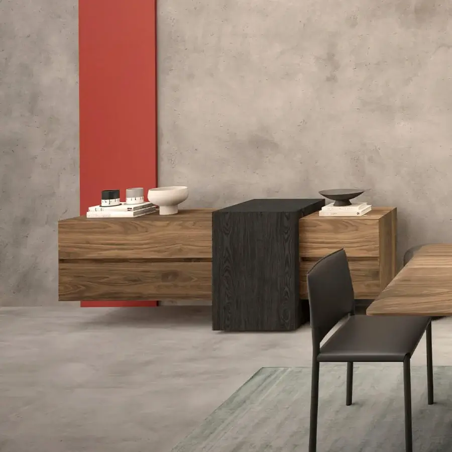 Exceptional Riva 1920 Aparadox sideboard crafted in solid wood with dark textured grain and a satin finish