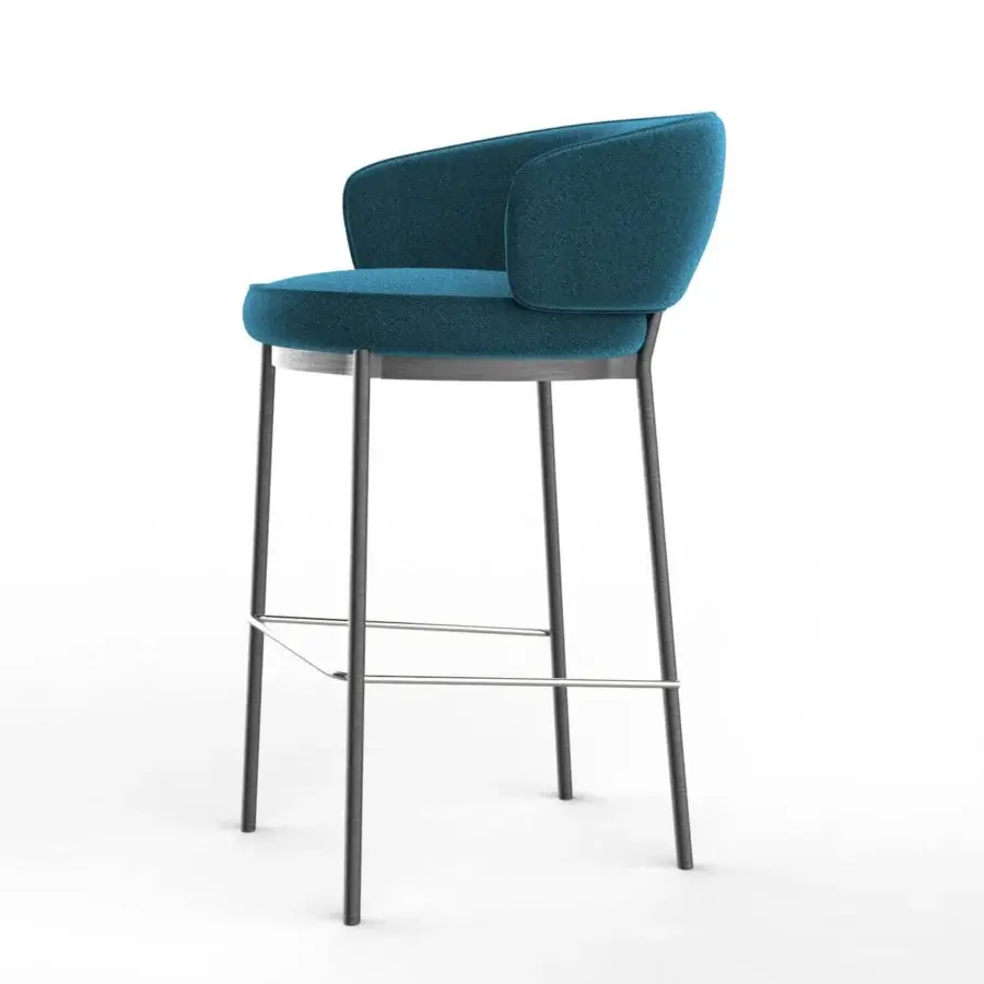 Distinguished Horm Vendome stool with deep teal woven fabric upholstery and matte metal frame finish