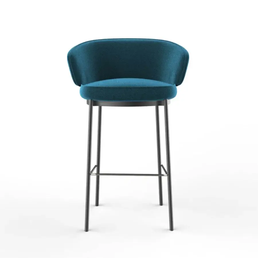 Exceptional Horm Vendome stool with plush deep teal textile upholstery and slim dark matte metal frame