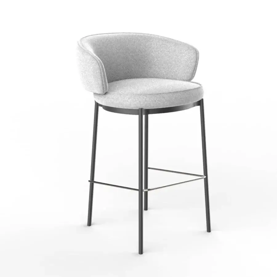Distinguished Horm Vendome stool in light gray textured woven fabric with a slim gunmetal gray metal frame
