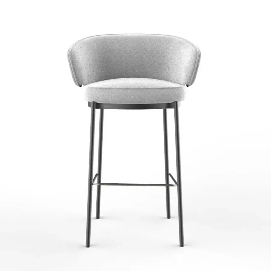 Distinguished Horm Vendome stool upholstered in light gray textured textile with a matte finish and slim metal frame