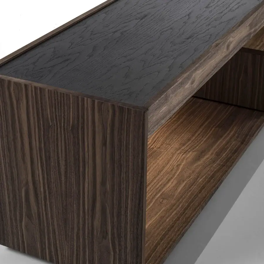Distinguished Riva 1920 Dream TV stand crafted in solid wood with a satin finish and integrated LED lighting