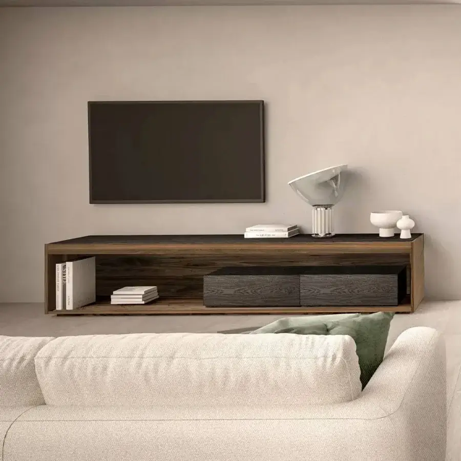 Superior Riva 1920 Dream TV stand crafted in solid wood with satin finish and integrated LED lighting