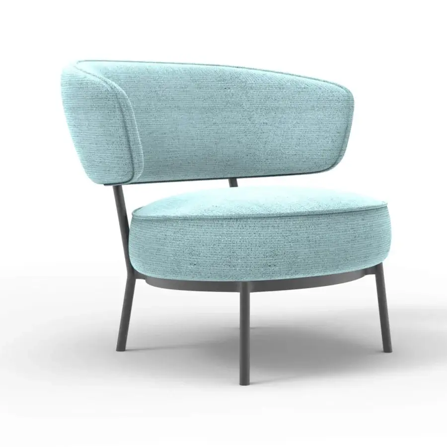 Distinguished Horm Vendome lounge chair with rounded form and textured pale turquoise textile upholstery, matte finish