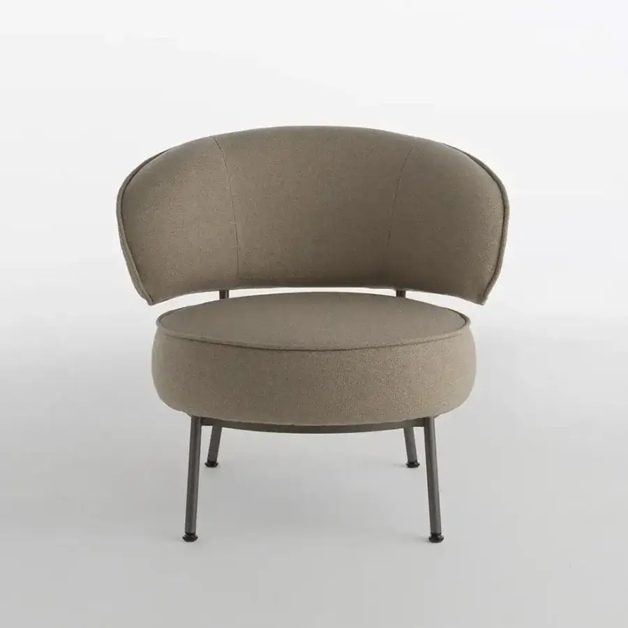 Elegant Horm Vendome lounge chair with inviting shape and matte textured textile in a warm gray tone