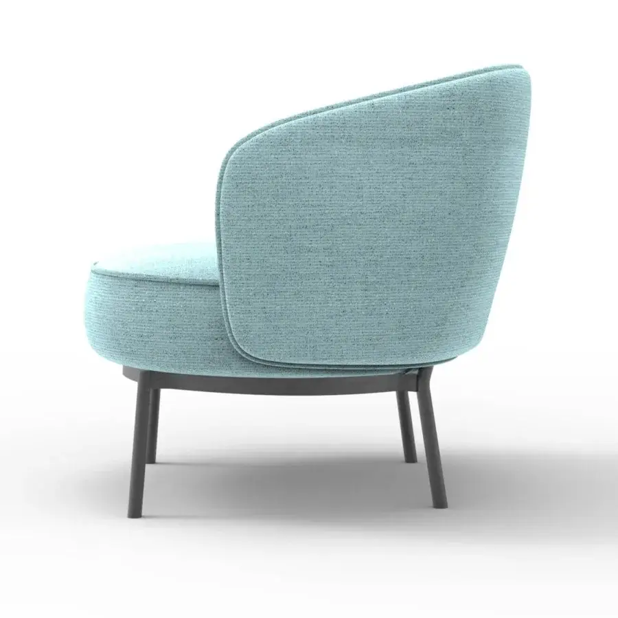 Superior Horm Concorde lounge chair with soft pastel blue textile upholstery and matte gray metal legs